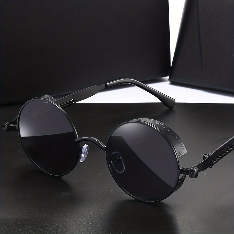 Steampunk Round Metal Sunglasses UV400 With Case