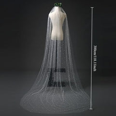 Tulle Bridal Veil with Beads Long Train for Weddings & Events