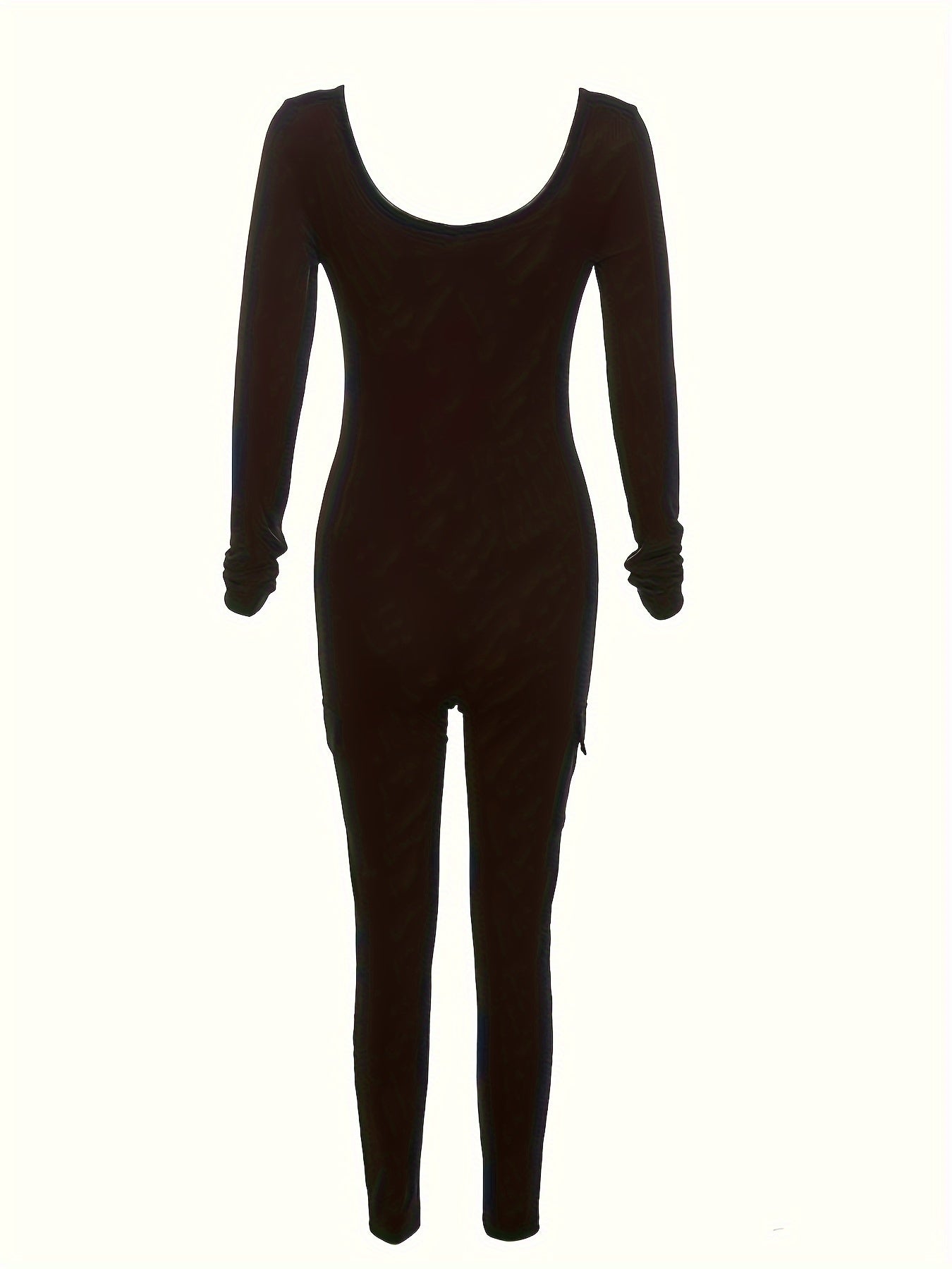 Long Sleeve Ribbed Jumpsuit Solid Round Neck Yoga Sports Bodysuit