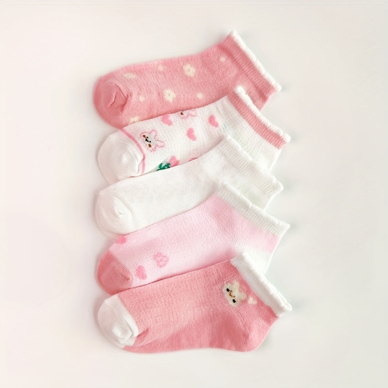 5 Pairs Baby Girls Cartoon Bunny Pattern Pink Ankle Socks