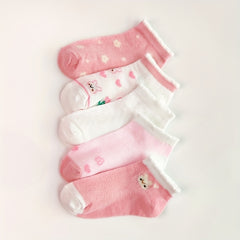 5 Pairs Baby Girls Cartoon Bunny Pattern Pink Ankle Socks