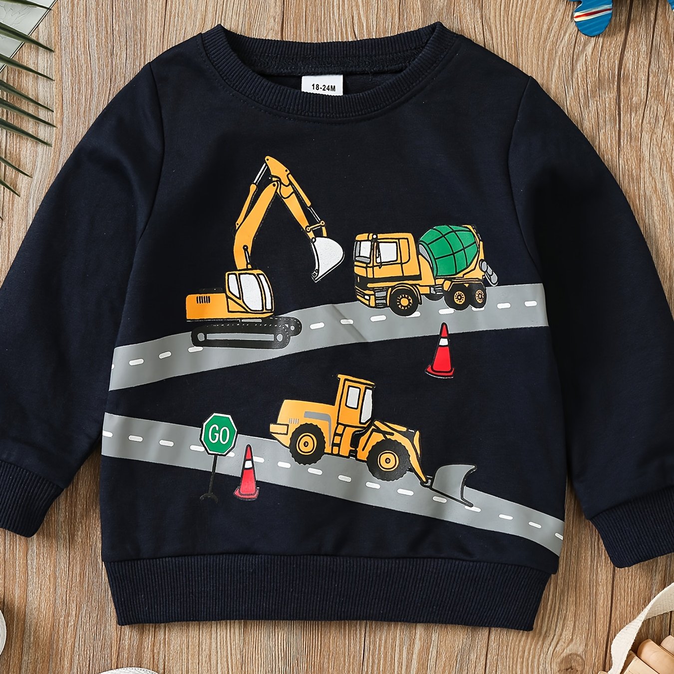 Construction Vehicle Boys Pullover Sweatshirt Long Sleeve Crew Neck
