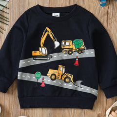 Construction Vehicle Boys Pullover Sweatshirt Long Sleeve Crew Neck