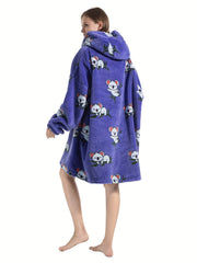 Sloth Pattern Fleece Hooded Wearable Blanket