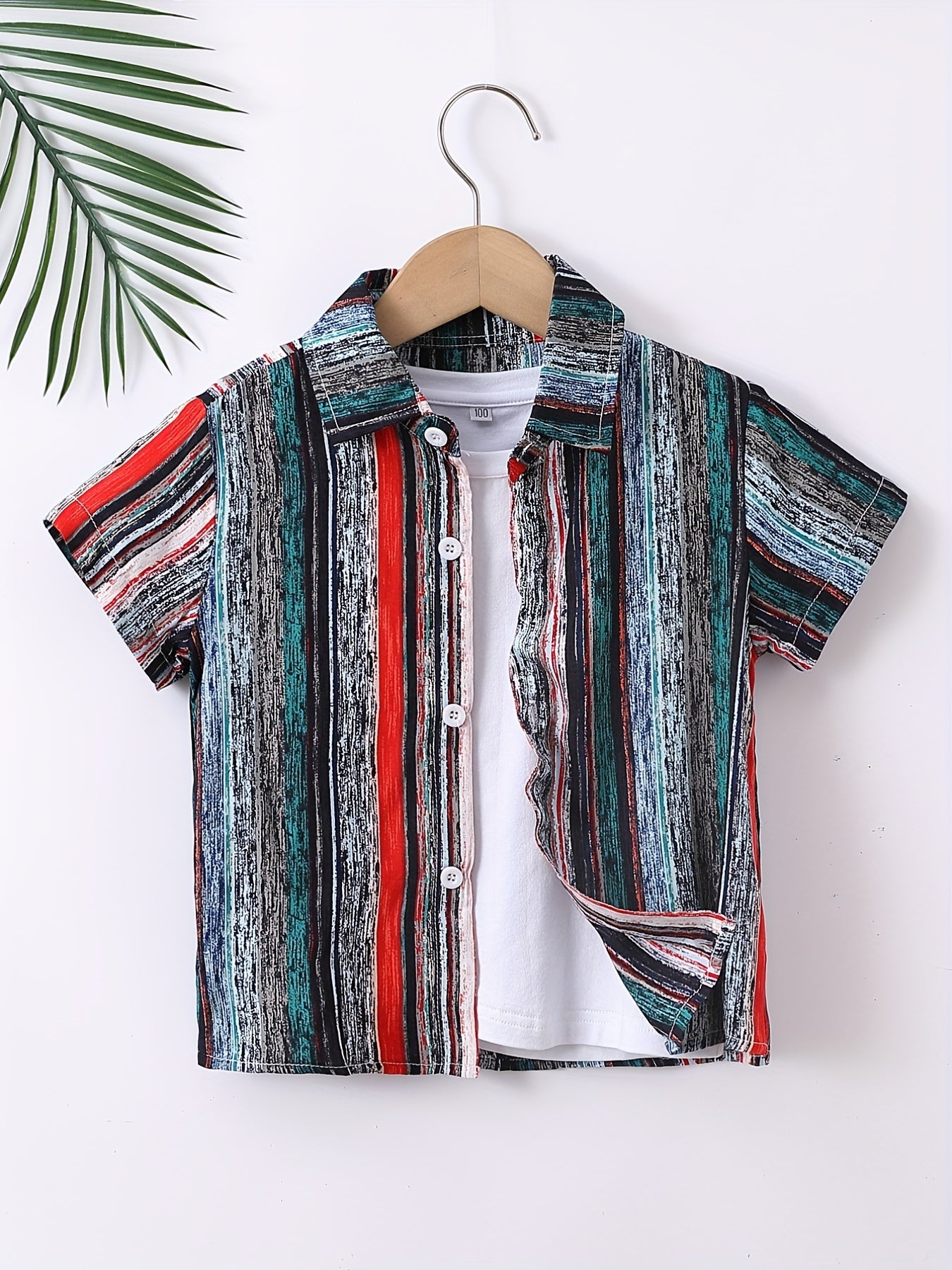 Block Print Boys Shirt Casual Short Sleeve Button Down Lapel Shirt Boys
