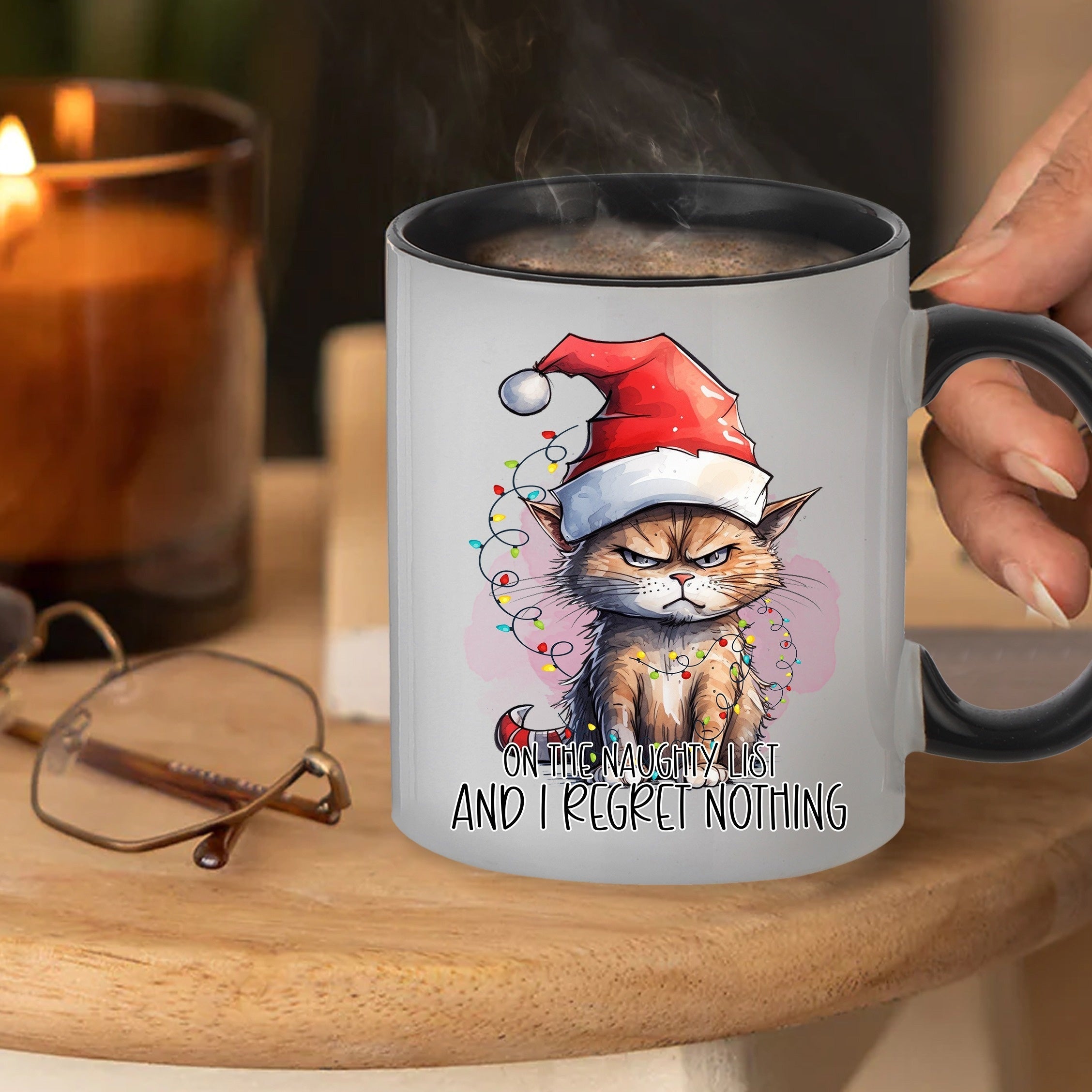 Christmas Cat Printed Coffee Mug 11oz - Ceramic Water Cup Christmas Gift