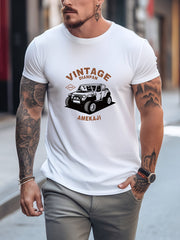 Car & Various Pattern Print Men's Comfy T shirt Graphic Tee