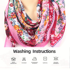 Boho Floral Print Square Scarf Pink Silk Bandana Head Wrap