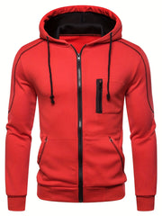 Men's Chest Zip Pocket Zip Up Hooded Jacket Casual Hoodie