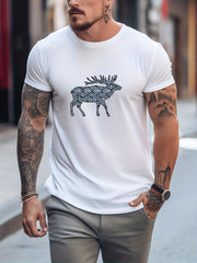 Men's Printed Leisure Sports T shirt Casual Stretch Round Neck Tee Shirt