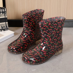 Women's Waterproof Medium Tube Rain Boots Comfortable Outdoor Rain Shoes