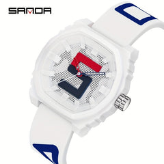 Sanda Large Digital Watch Red Strap Waterproof 24 Hour Stopwatch Rubber Sports