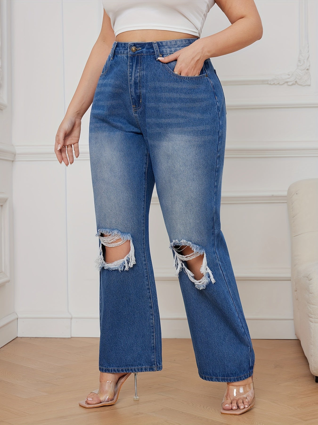 Ripped High Rise Loose Fit Jeans