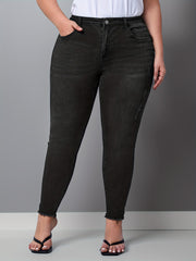 Ripped Raw Trim High Rise Skinny Jeans