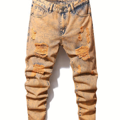 Slim Fit Ripped Jeans Men's Casual Street Style Vintage Denim Pants