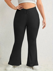 Flared Leg Trousers Elastic Waist Medium Stretch
