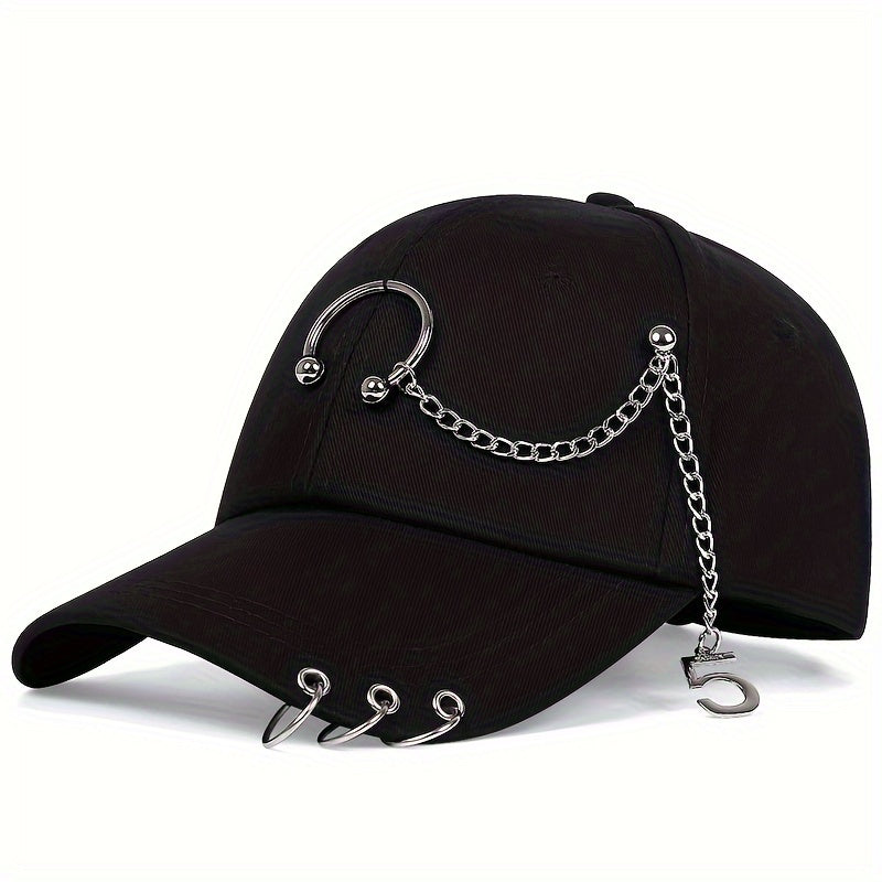 Summer Punk Chain Iron Ring Duck Cap Street Baseball Cap Sunshade Hip hop Cap