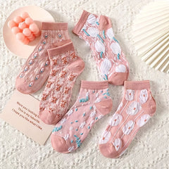 5 Pairs Flower Low Cut Socks Girls Boys Accessories