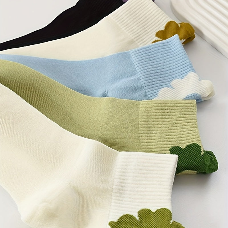 5 Pairs Floral Print Socks Women's Mid Tube Stockings