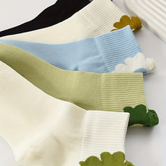 5 Pairs Floral Print Socks Women's Mid Tube Stockings