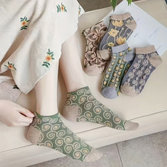 5 Pairs Floral Print Low Cut Women's Socks