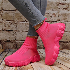 Women's High Top Knit Slip On Sneakers Comfortable Shoes