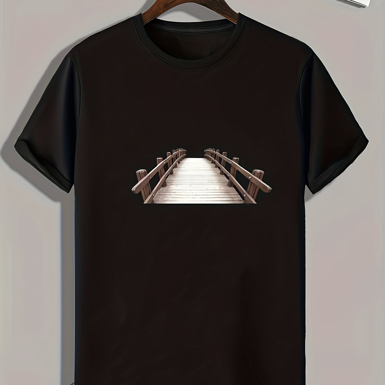 Wooden Bridge Print Men's Graphic T shirt for Summer