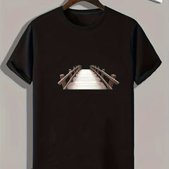 Wooden Bridge Print Men's Graphic T shirt for Summer