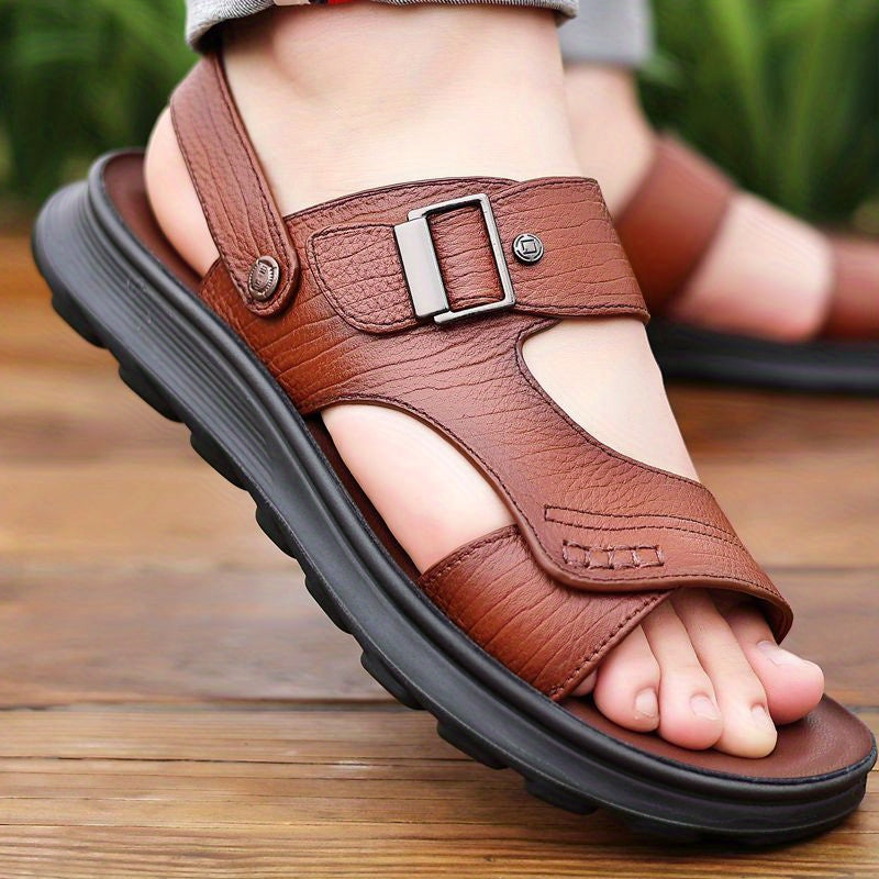 Men's Solid Open Toe Slip On Sandals Outdoor Soft Sole Beach Sandals