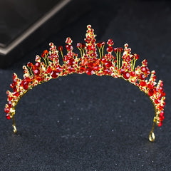 Red Crystal Crown Beaded Headdress Bridal Jewelry