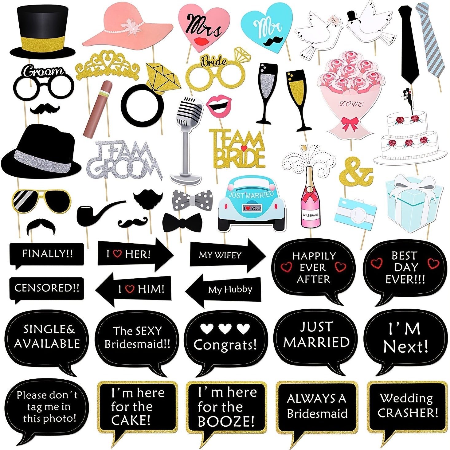 Wedding Photobooth Props Kit Engagement Photo Booth Accessories