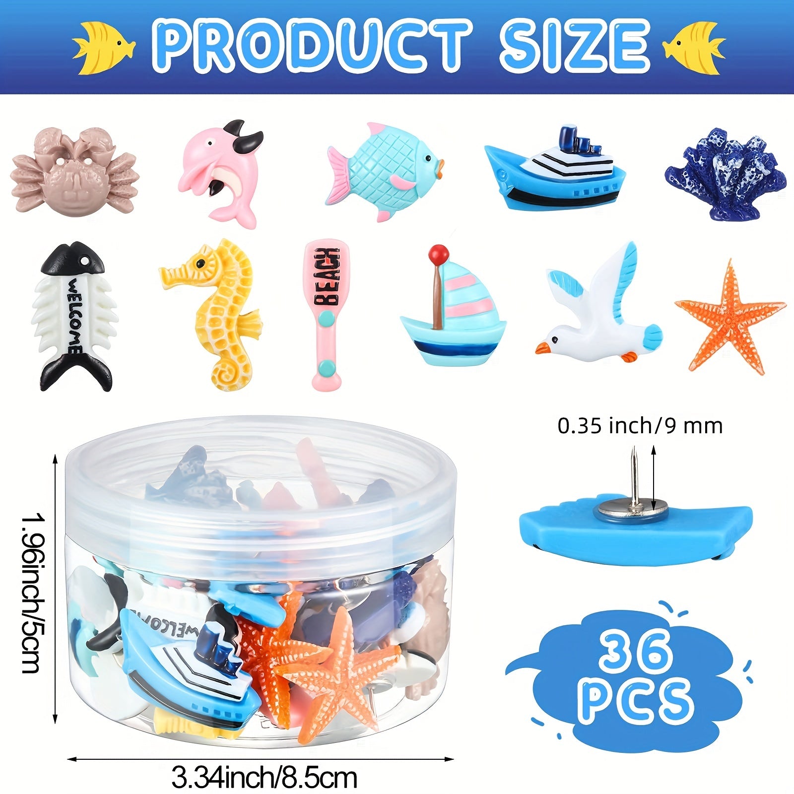 36pcs Creative Decorative Push Pins for Corkboard Photo Wall Map Bulletin