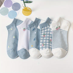 5 Pairs Girls Kids Low Cut Ankle Socks for Spring Autumn