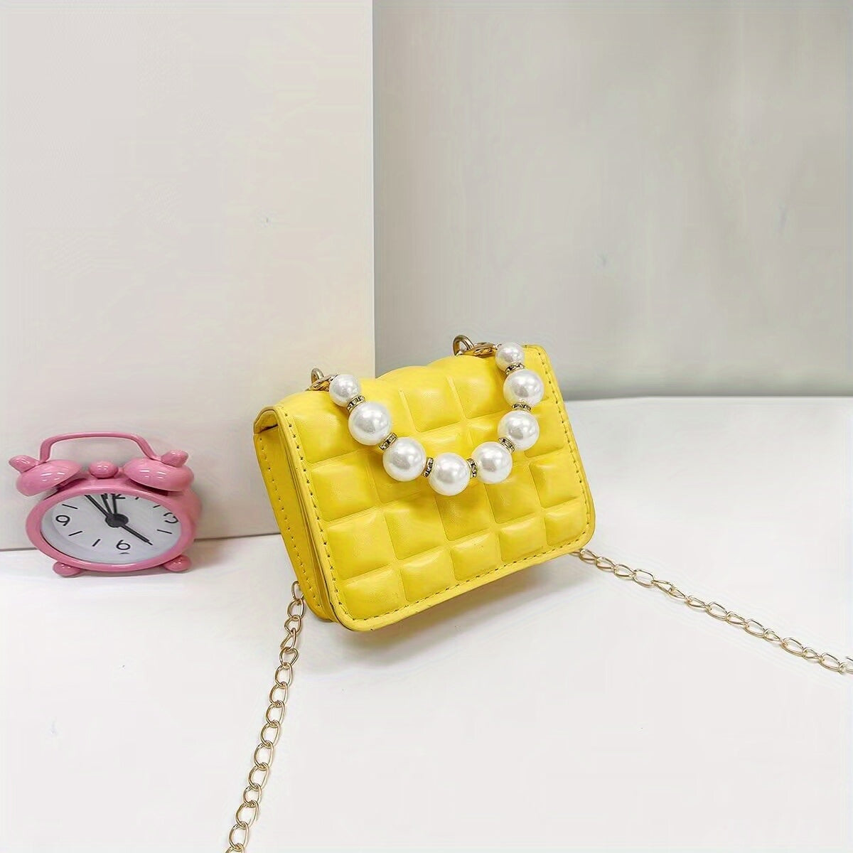 Girls Shoulder Bag with Faux Pearl Handle Handbag
