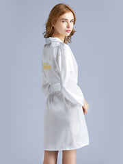 Solid Kimono Robe Embroidery Queen Short Robe With Belt