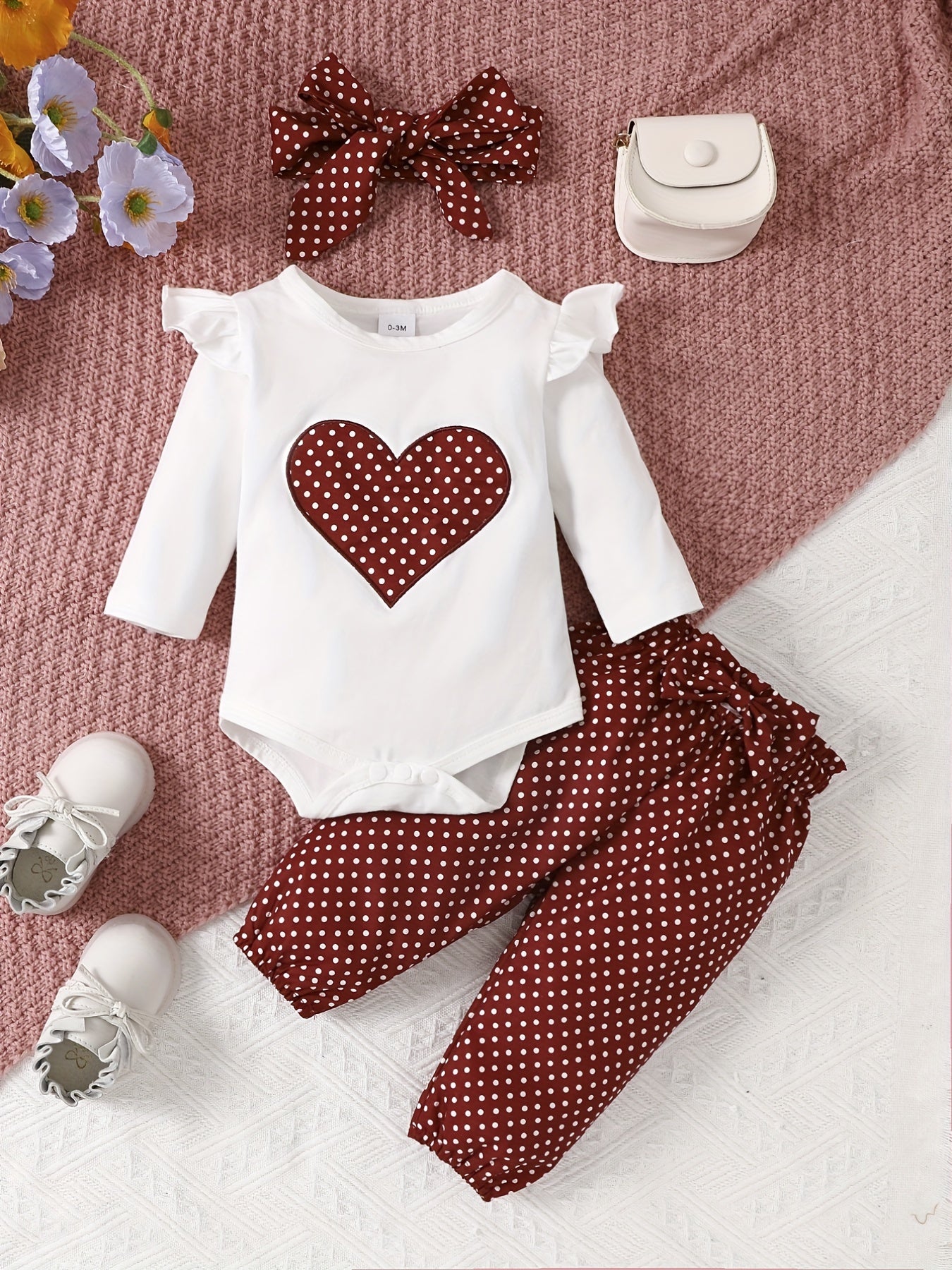 Lovely Baby Girls 4pcs Set Long Sleeve Polka Dot Outfit