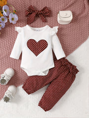 Lovely Baby Girls 4pcs Set Long Sleeve Polka Dot Outfit