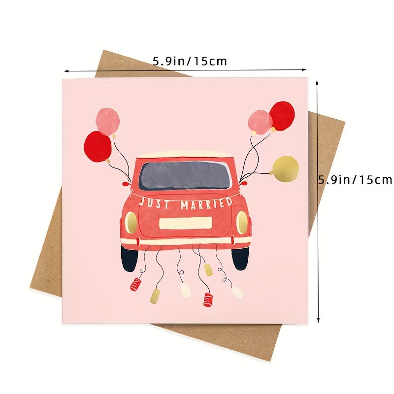 Foil Red Car Just Married Wedding Greeting Card - Newly Weds or Bride and Groom