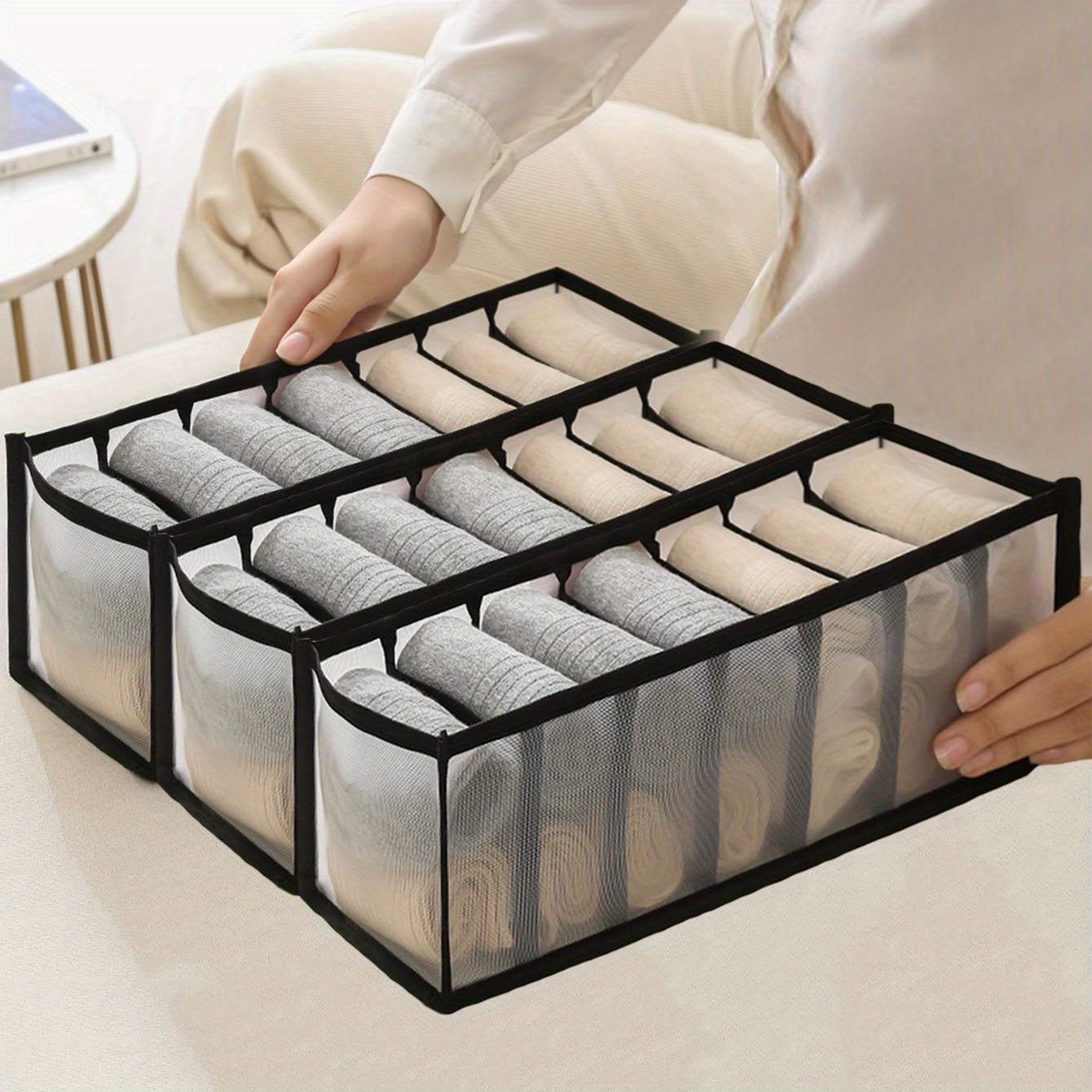 3pcs 7-grid Underwear Storage Box Multifunction Socks Storage Box