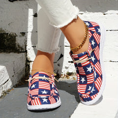 Women's Star & Striped Print Canvas Shoes Casual Lace Up Outdoor Shoes