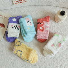 5 Pairs Bunny Print Socks Comfy & Fuzzy Women's Stockings