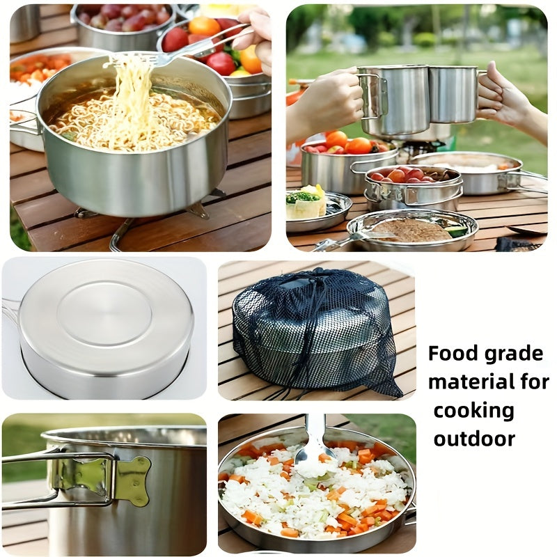 10pcs Stainless Steel Tableware Set for 3-4 People with Storage Bags