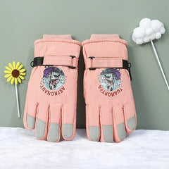 Kids' Warm Waterproof Cartoon Cycling Gloves, Ages 8-11