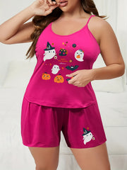 Halloween Pajama Set Women's Plus Ghost & Pumpkin Print