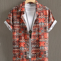 Men's Hawaiian Shirt Allover Print Button Up Short Sleeve for Beach Vacation