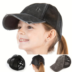 Ribbed Mesh Distressed Cap Sun Protection