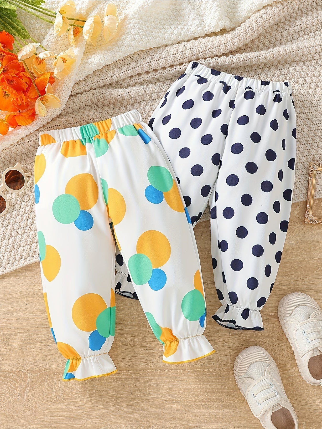 Baby Girls Polka Dot Trousers 2pcs Set Anti-mosquito Pants