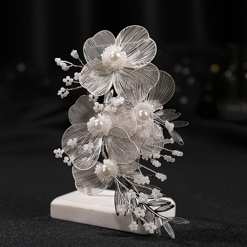 Faux Pearl Flower Wedding Hairband for Women
