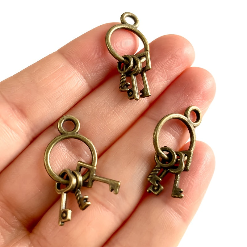 3pcs Bronze Key Charms 13mm Pendant Dollhouse DIY Crafts 1:6 Scale Accessories