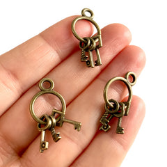 3pcs Bronze Key Charms 13mm Pendant Dollhouse DIY Crafts 1:6 Scale Accessories
